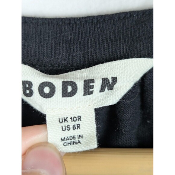 Boden Dress Womens 6 Black Puff Sleeve V Neck Cotton Tie Waist Boho Lace Eyelet - Picture 3 of 6